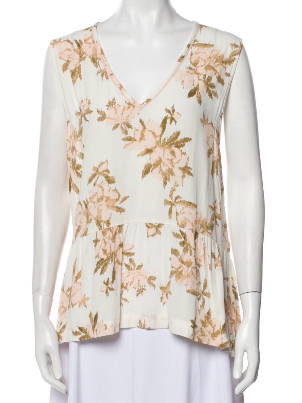 Ganni Ivory Floral Print Sleeveless Peplum Top Size EU 42/US 10-12